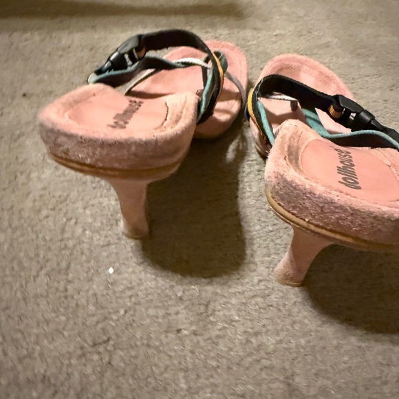 Dollhouse Women's Pink and Teal Sandals - Picture 3 of 6